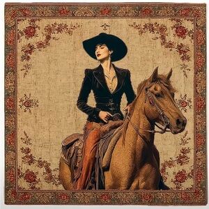 🤎 Vintage Cowgirl Portrait Square Scarf | 27.5”